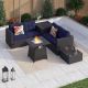 PHI VILLA 5PC Wicker Patio Fire Pit Set with Blue Cushions THD5063-03AB001