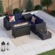 PHI VILLA 5PC Wicker Patio Fire Pit Set with Blue Cushions THD5063-03AB007