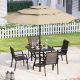6-Pieces Metal Outdoor Patio Dining Set with Umbrella and 4 Textilene Dining Chairs