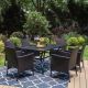 PHI VILLA Black 7-pc Metal Patio Outdoor Dining Set with Slat Table and Rattan Chairs with Blue Cushion