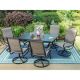 PHI VILLA Black 7-Piece Metal Outdoor Patio Dining Set with Slat Rectangle Table and Padded Textilene Swivel Chairs