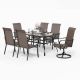 Black 7-Piece Rattan Patio Outdoor Dining Set with Rectangle Slat Table and High in Back Swivel Chairs