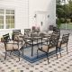 Black 7-Piece Metal Outdoor Dining Set w/ Beige Cushions, Rectangle Dining Slat Table