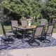 Black 7-Piece Metal Rectangle Patio Outdoor Dining Set with Geometric Table and Textilene Swivel Chairs