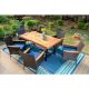 Black 7-Piece Metal Patio Acacia Wood Outdoor Dining Set with Rectangular Table and Rattan Chair with Blue Cushion THD7-201-018