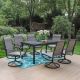 PHI VILLA Black 7-Piece Metal Outdoor Patio Dining Set with Extendable Table and Padded Textilene Swivel Chairs