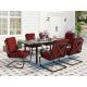 7-Piece Metal Patio Outdoor Dining Set with Rectangle Extensible Table and C-Spring Chair with Red Cushions