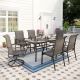 Black 7-Piece Metal Outdoor Dining Set with Padded Swivel Rocker Texitilene Chair and Panel Steel Dining Table