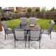 Black 7-Piece Metal Rectangle Table Outdoor Patio Dining Set w/ Padded Textilene Chairs