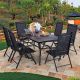 7-Piece Black Metal Patio Outdoor Dining Set w/ Rectangle Table and Black Folding Reclining Sling Chairs