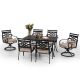 7-Piece Metal Outdoor Dining Set w/ Beige Cushions and Steel Rectangle Dining Table