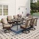 7-Piece Metal Outdoor Dining Set w/ CushionGuard Beige Cushions Wicker Swivel Rockers