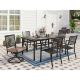 Black 7-Piece Metal Patio Outdoor Dining Set with Rectangle Table and Elegant Swivel Chair with Beige Cushion