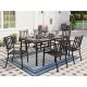 7-Piece Metal Patio Outdoor Dining Set with Stripe Stackable Chairs and Rectangle Table