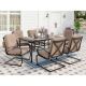 7-Piece Metal Patio Outdoor Dining Set with Rectangle Table and C-Spring Chair with Beige Cushions