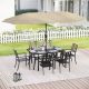 Black 8-Piece Metal Outdoor Patio Dining Set with Umbrella and Modern Stackable Chairs