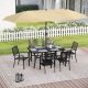 PHI VILLA Black 8-Piece Metal Outdoor Patio Dining Set with Umbrella and Elegant Stackable Chairs