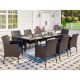 PHI VILLA Black 9-Piece Metal Patio Outdoor Dining Set with Extendable Table and Rattan Chairs with Blue Cushion