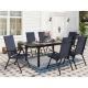 9-Piece Metal Patio Outdoor Dining Set with Rectangle Extensible Table and Blue Reclining Folding Sling Chair