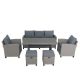 6-Piece Rattan Wicker Outdoor Set Patio Garden Sofa Chair Stools and Table w/ Gray Cushions