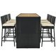Tunearary Black 7-Piece PE Wicker Rattan Outdoor Dining Table Set w/ Beige Cushions, Wood Tabletop and 6 Dining Chairs