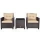 HONEY JOY Brown 3-Pieces Wicker Patio Conversation Set Outdoor Rattan Furniture with Beige Cushions