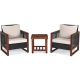 HONEY JOY Black Frame 3-Piece Patio Rattan Wicker Square 19 in. Outdoor Bistro Set with Beige Cushions