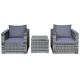 HONEY JOY 3-Piece Wicker Patio Conversation Set Bistro Rattan Sofa Chair with Grey Cushions