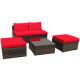 HONEY JOY 5-Piece Wicker Outdoor Sectional Set Sofa Set Lounge Chair with Red Cushions