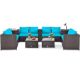 8-Piece Wicker Patio Conversation Seating Sectional Set with Storage Box &Coffee Table and Turquoise Cushions