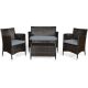 HONEY JOY 4-Piece Wicker Patio Furniture Set Rattan Sofa Chair Table Set with Gray Cushions