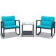 HONEY JOY 3-Piece Wicker Patio Conversation Set Rattan Chair Table Set with Blue Cushions