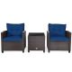 HONEY JOY Brown 3-Pieces Wicker Patio Conversation Set Outdoor Rattan Furniture with Navy Cushions