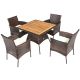 5-Piece Wicker Square 29.5 in. Outdoor Dining Set Patio Conversation Set Table & Armchair w/ Cushions & Umbrella Hole