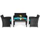 Black 4-Piece Wicker Outdoor Patio Conversation Set with Turquoise Cushions