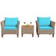 HONEY JOY 3-Piece Wicker Patio Conversation Set Outdoor Rattan Sofa Set with Turquoise Cushions
