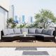5-Piece Plastic Patio Conversation Set Half-Moon Sofa Set with Gray Cushions