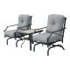 TOP HOME SPACE 3-Piece Metal Square Rocking Outdoor Bistro Set with Grey Cushion