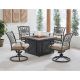 Hanover Traditions 5-pc Aluminum Patio Fire Pit Conversation Set with Natural Oat Cushions, Swivel Rockers and Fire Pit Table