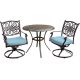 Hanover Traditions 3-pc Aluminum Outdoor Bistro Set with 2 Swivel Rockers, Protective Cover and Ocean Blue Cushions