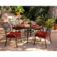 Hanover Traditions 5-pc Metal Outdoor Dining Set with Red Cushions and Glass-Top Table