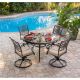 Hanover Traditions 5 pc Aluminum Outdoor Dining Set w/ Round Glass-Top Table and Swivel Chairs w/ Natural Oat Cushions