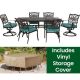 Hanover Traditions 7-pc Aluminum Rectangular Outdoor Dining Set with 2 Swivel Chairs,Protective Cover, Blue Cushions Included