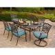 Hanover Traditions 7 pc Aluminum Outdoor Rectangular Patio Dining Set and 2 Swivel Rockers w/ Blue Cushions