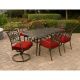 Hanover Traditions 7-pc Aluminum Outdoor Dining Set with 2 Swivel Rockers and Red Cushions