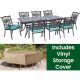 Hanover Traditions Bronze Aluminum 9-pc Outdoor Patio Dining Set with Protective Cover and Blue Cushions included