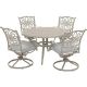 Hanover Traditions 5-pc Aluminum Outdoor Dining Set with 4 Swivel Rockers and Cast Table with Beige Cushions