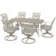 Hanover Traditions 7-pc Aluminum Outdoor Dining Set with 6 Swivel Rockers and Cast Table with Beige Cushions