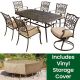 Hanover 7-pc Aluminum Rectangular Outdoor Dining Set with 2 Swivel Chairs, Protective Cover and Natural Oat Cushions included