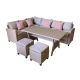 5-Piece Rattan Wicker Rectangle Outdoor Dining Set w/ Beige Cushions